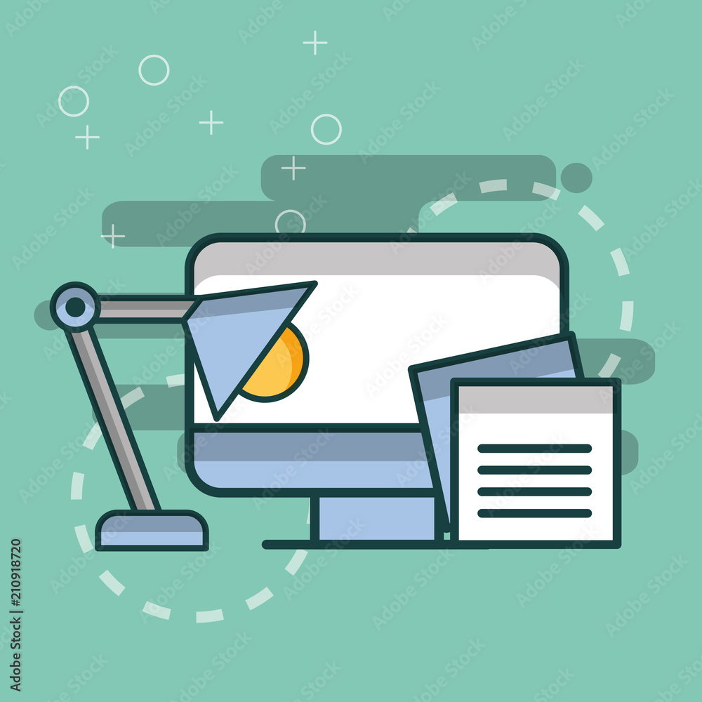 computer desk lamp paper notes office computer desk lamp paper notes office