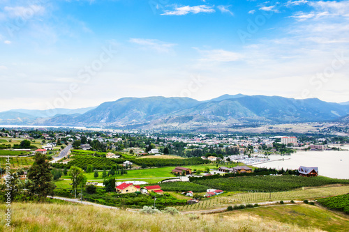 Aerial View of Kelowna Vineyards and Okanagan Lake photo