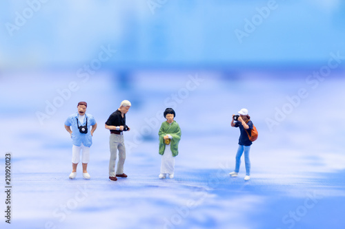 Miniature people: Moderator are interviewing woman wearing a kimono. Image use for Entertainment Industry.