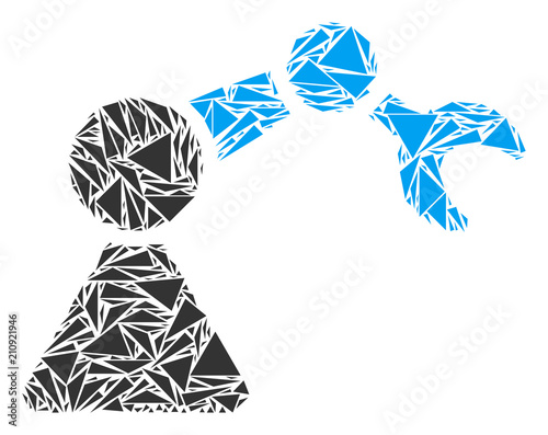 Robotics manipulator collage of triangle elements in various sizes and shapes. Vector polygons are arranged into robotics manipulator illustration. Geometric abstract vector illustration.
