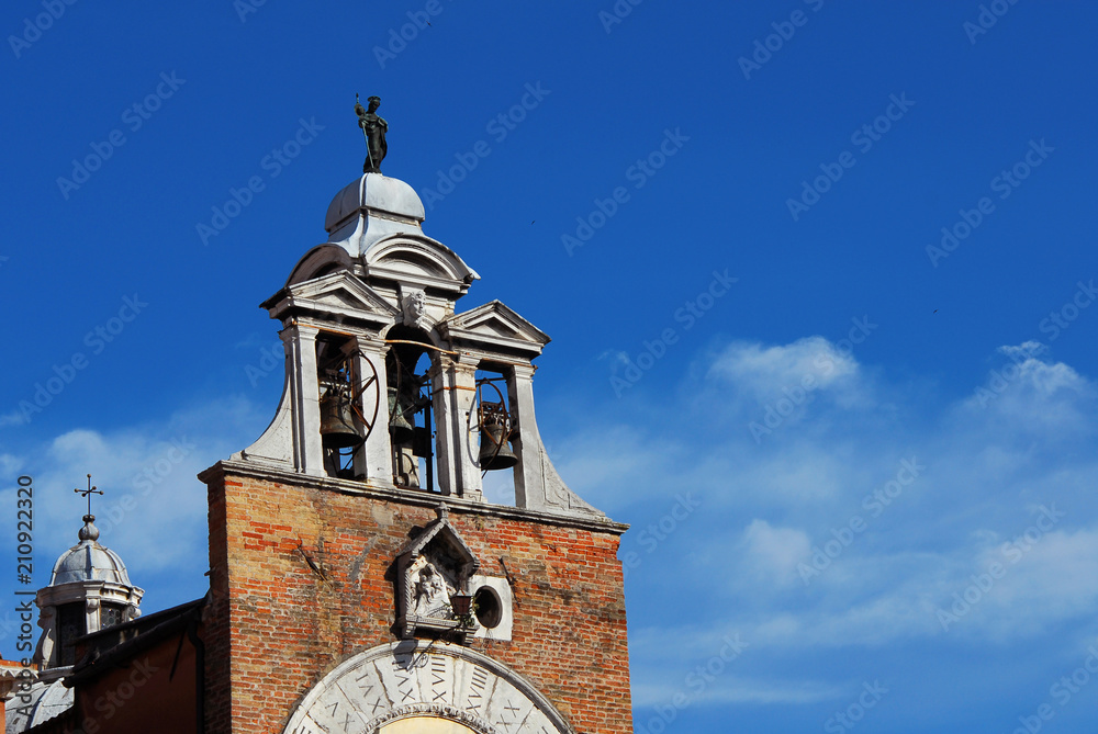San Giacomo di Rialto medieval belfry in Venice market square (with copy space)