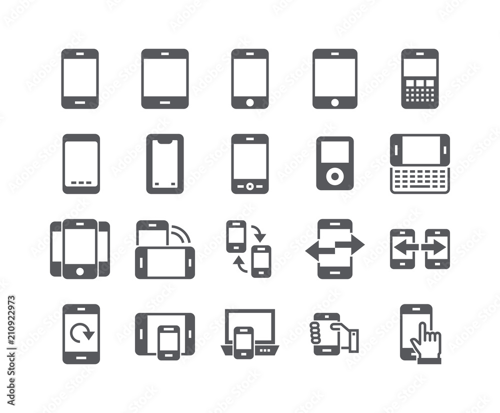 Simple flat high quality vector icon set,Various Mobile Phone style and synchronization, touch, rotation.48x48 Pixel Perfect.