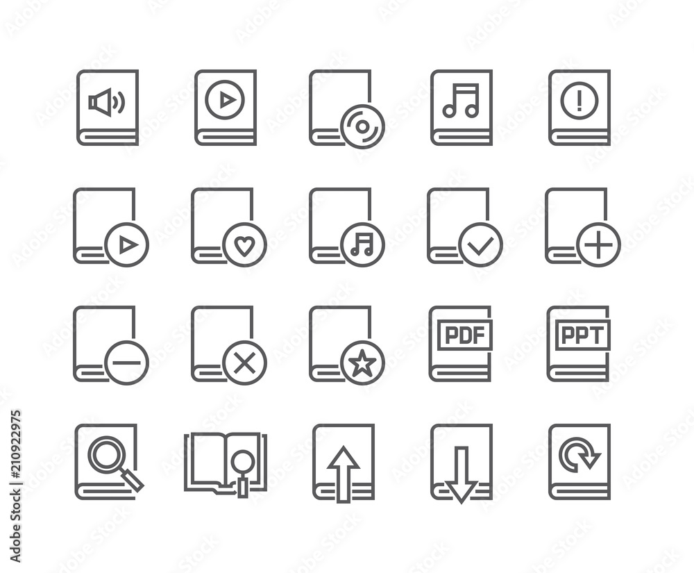Editable simple line stroke vector icon set,Various book style collections, Multimedia, Organizer,, E-Reader, Audiobook and more.48x48 Pixel Perfect. Editable simple line stroke vector icon set,Various book style collections, Multimedia, Organizer,, E-Reader, Audiobook and more.48x48 Pixel Perfect.