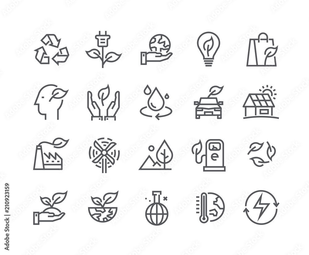 Editable simple line stroke vector icon set,Ecology and Nature Environment,Global Warming, Forest, renewable energy and more. 48x48 Pixel Perfect.