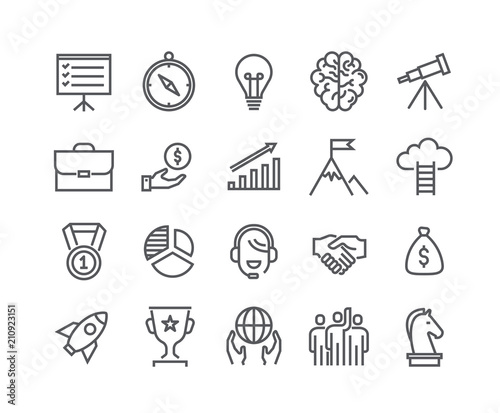 Editable simple line stroke vector icon set,Universal startup, Career, Misson, Teamwork, Business Awards and more. 48x48 Pixel Perfect.