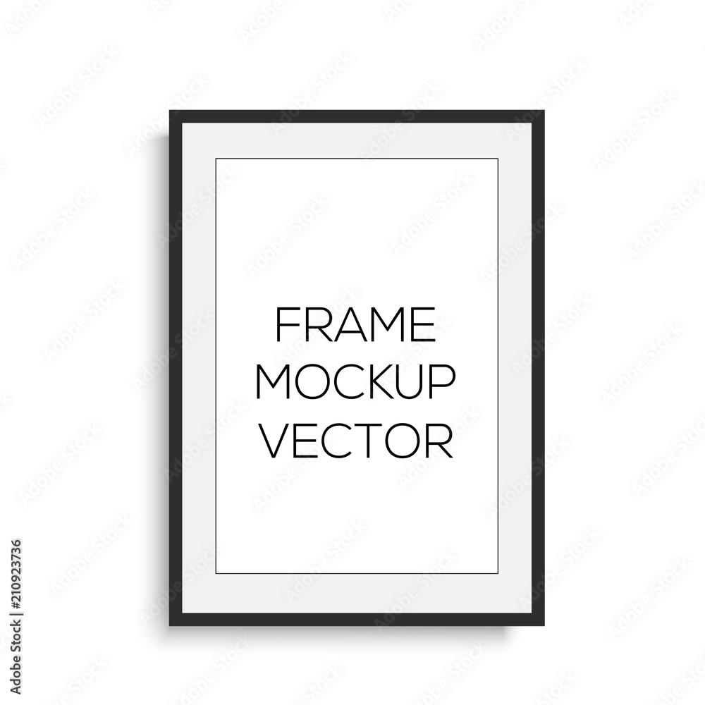 Realistic vertical black photo frame. mock up. Vector.