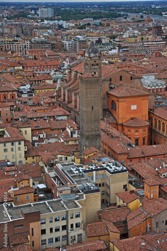 Italy, Bologna Santo Stefano street aerial view from Asinelli tower