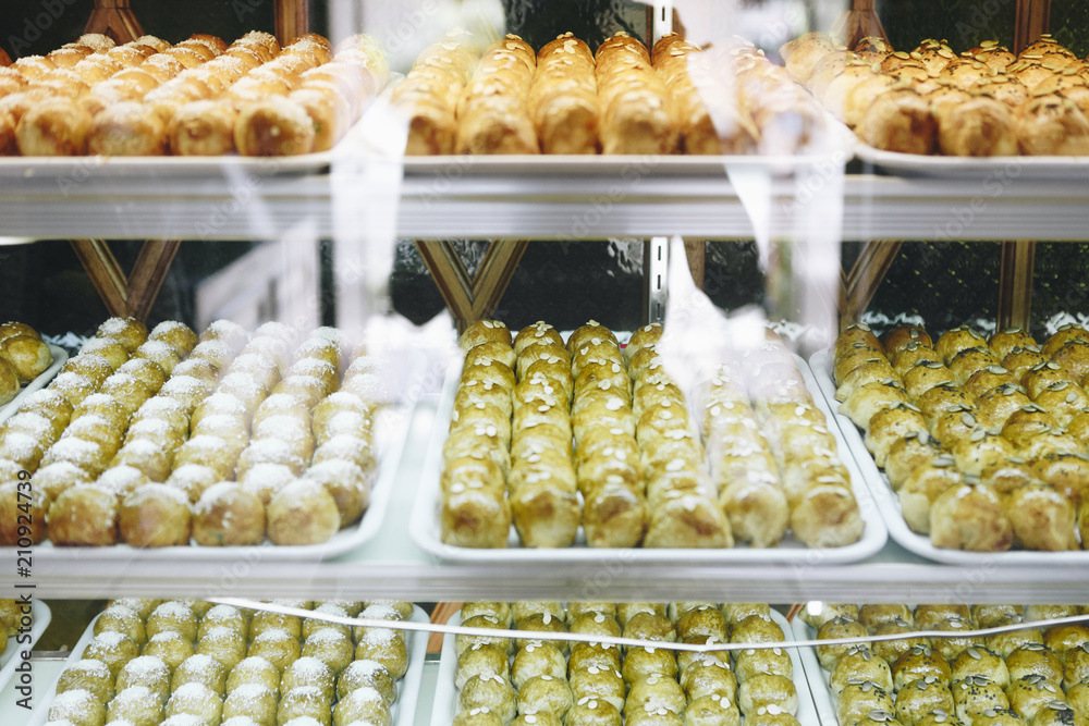 Chinese pastries in display showcase