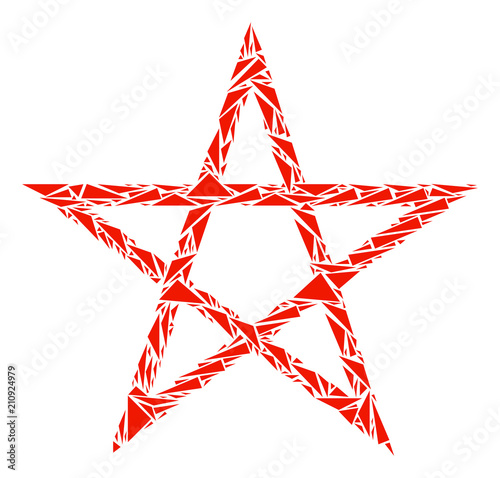 Star pentagram collage of triangle items in various sizes and shapes. Vector triangles are combined into star pentagram illustration. Geometric abstract vector illustration.