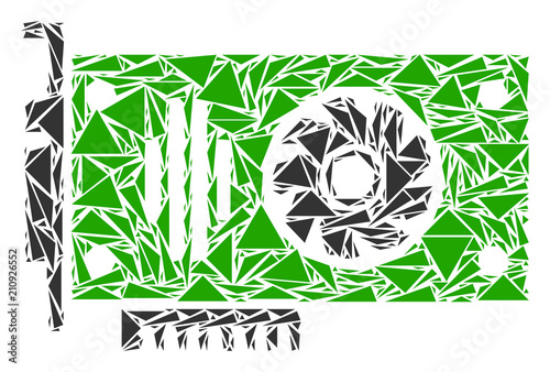 Video GPU card collage of triangle elements in variable sizes and shapes. Vector polygons are united into video GPU card collage. Geometric abstract vector illustration.