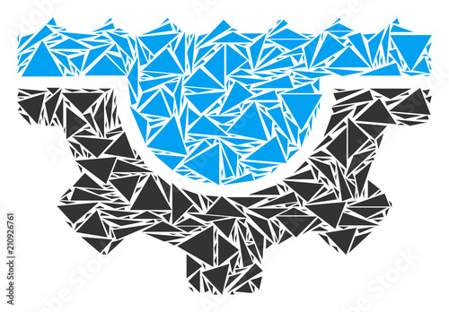 Water service gear mosaic of triangle items in various sizes and shapes. Vector polygons are organized into water service gear mosaic. Geometric abstract vector illustration.