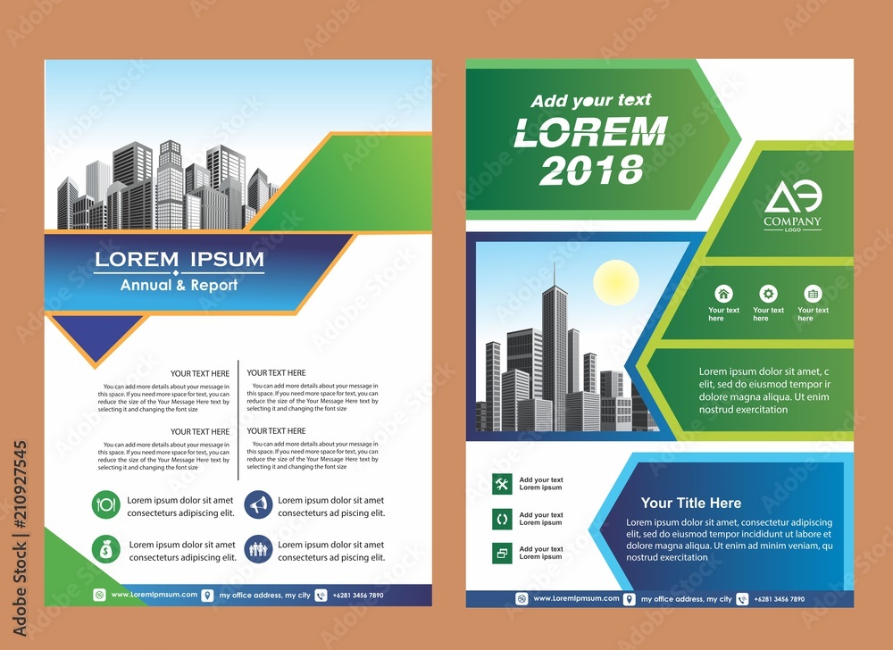 modern cover, brochure, layout for annual report with city background