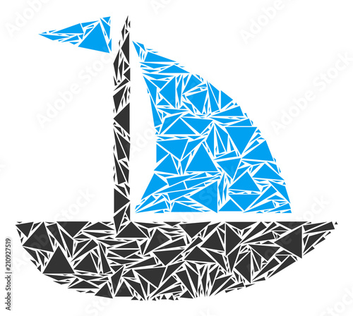 Yacht mosaic of triangle items in various sizes and shapes. Vector polygons are grouped into yacht mosaic. Geometric abstract vector illustration.