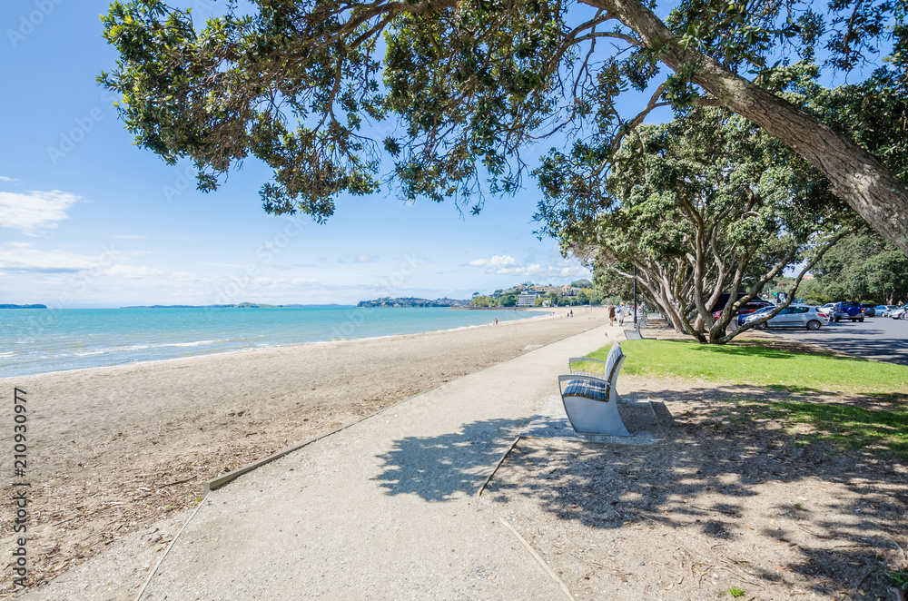Fototapeta premium Mission Bay to piękna piaszczysta plaża położona w Auckland w Nowej Zelandii