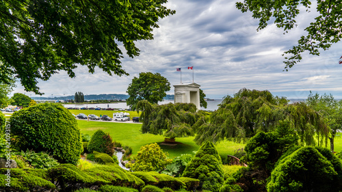 Vancouver-Blaine Hwy, Surrey, British Columbia, Canada. 06. 24. 2018 Long Line up cars at the Canada - US Peace Arch border crossing. photo