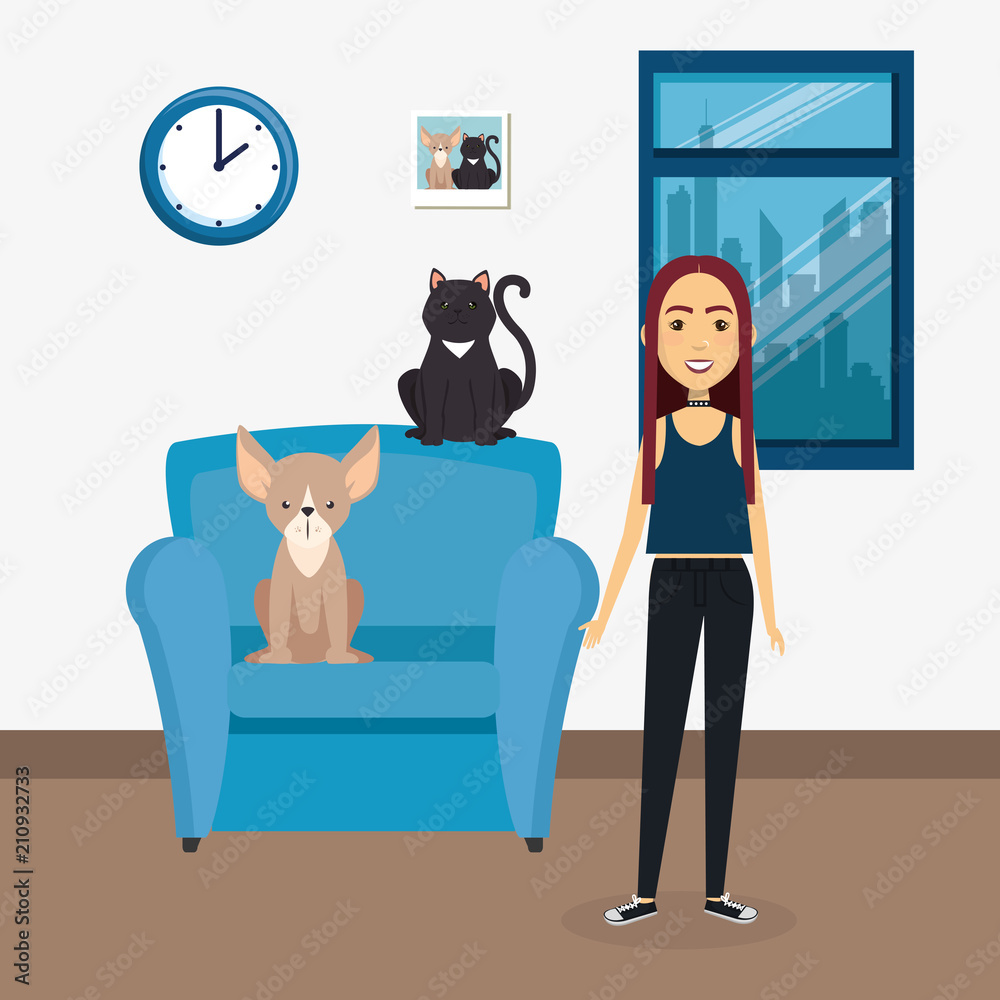 young woman with mascot in the house vector illustration design young woman with mascot in the house vector illustration design