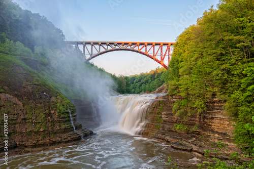 Upper Falls Arched Bridge At Letchworth State Park In New York photo