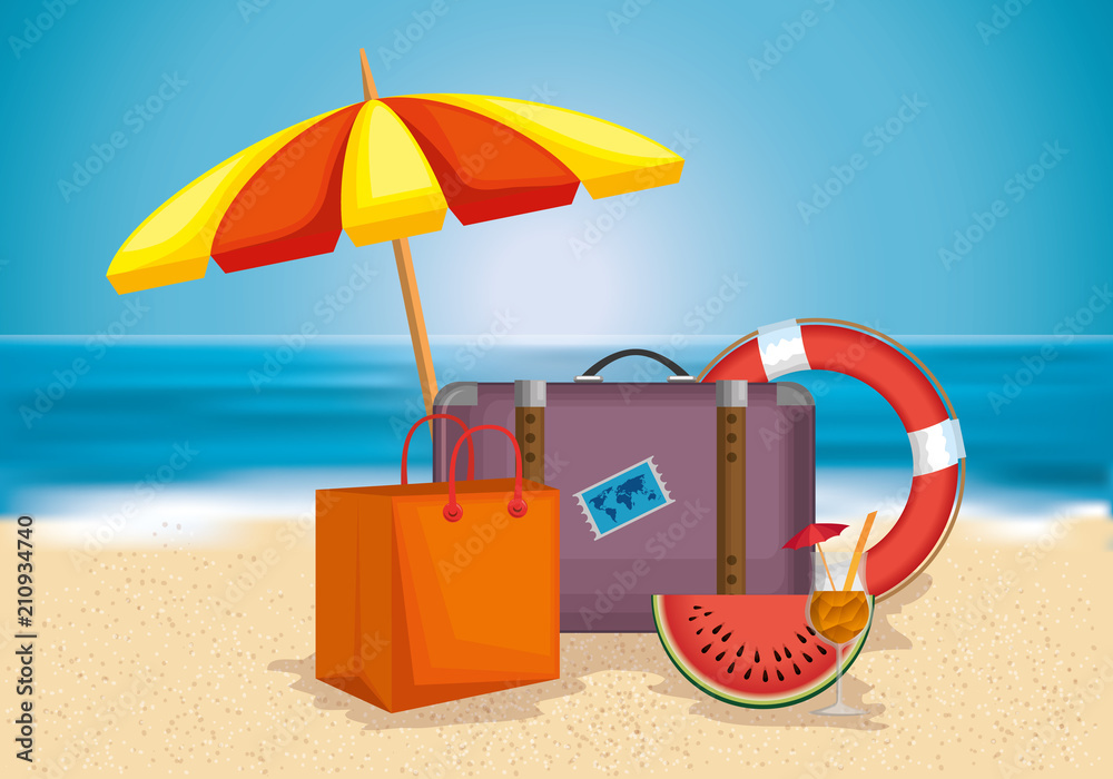 beach with summer holidays icons vector illustration design beach with summer holidays icons vector illustration design