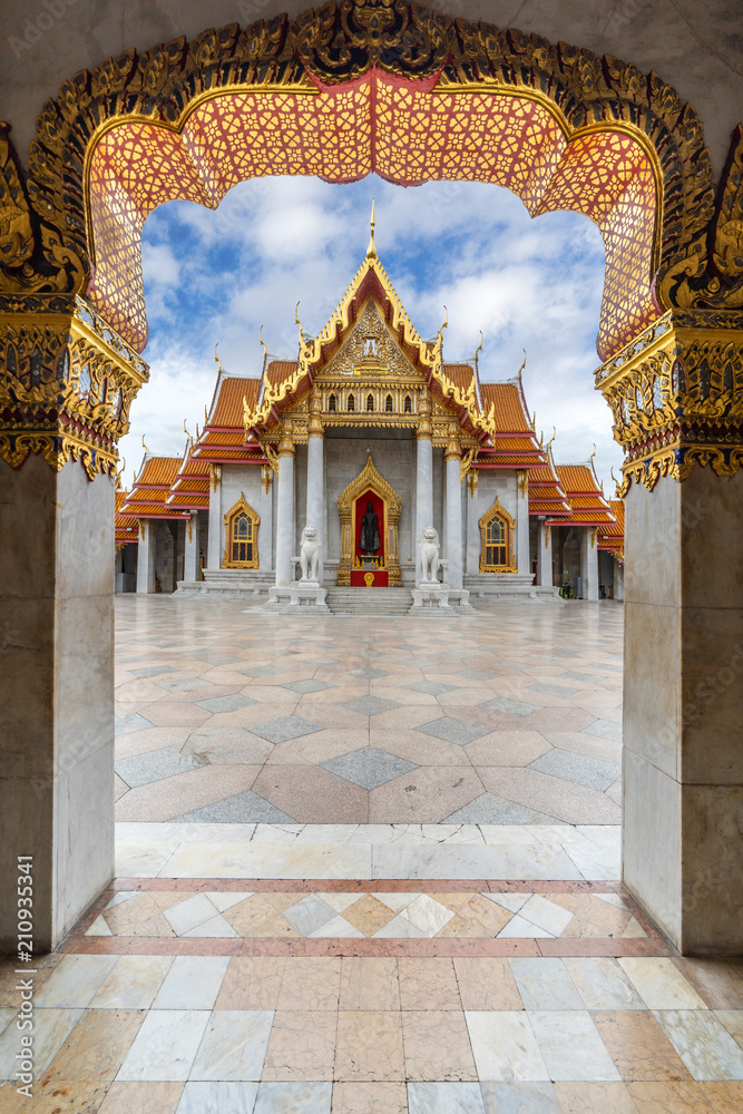 The Arch at the Marble Temple, Wat Benchamabophit, Bangkok, Thailand. Famous Tourist Destination. Portrait Oreintation.