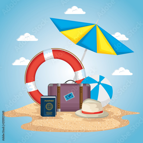 beach with summer holidays icons vector illustration design