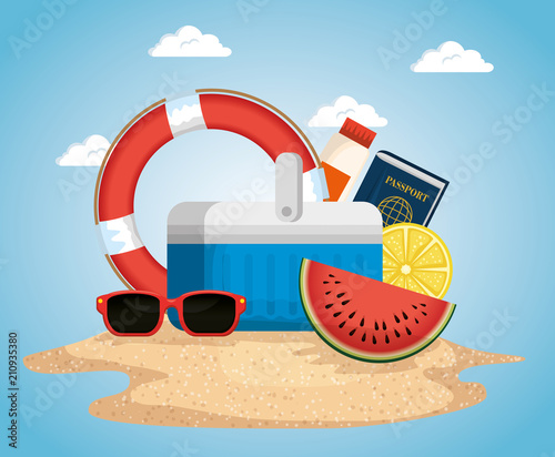 beach with summer holidays icons vector illustration design