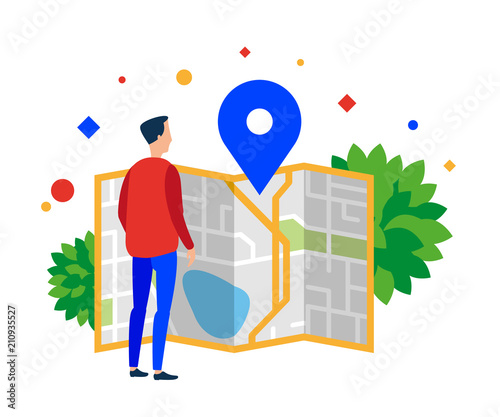 Man looking at a map of the city.
