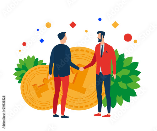 Men on the background of money shake hands.