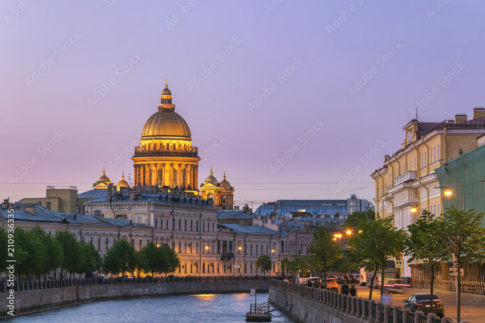 Saint Petersburg night city skyline at Saint Isaac Cathedral, Saint Petersburg, Russia