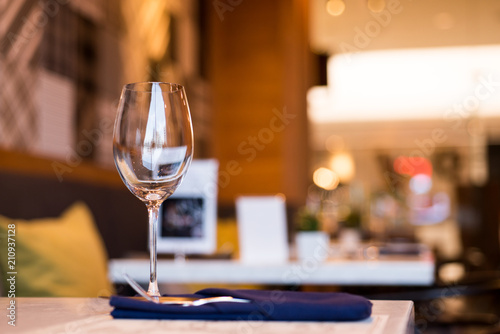 Empty Wine Glasses on table in restaurant