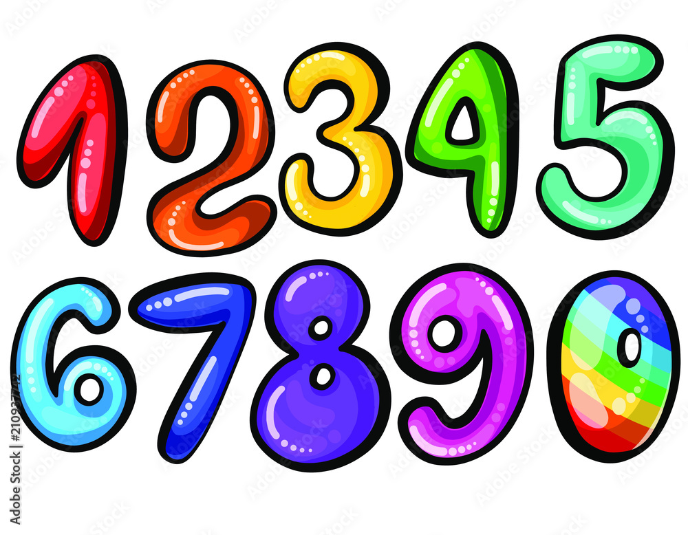cartoon Candy color kid font numbers 1 2 3 4 5 6 7 8 9 0 Stock Vector |  Adobe Stock