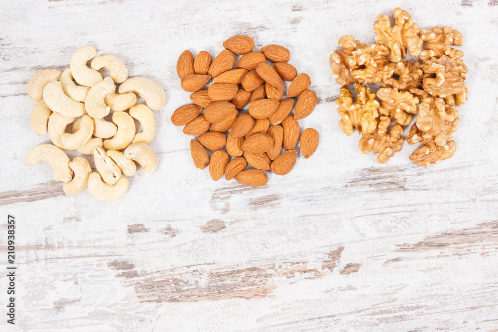 Fototapeta premium Various dried fruits containing vitamin B and dietary fiber, healthy nutrition concept
