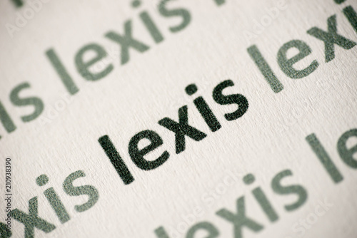 word lexis printed on paper macro photo