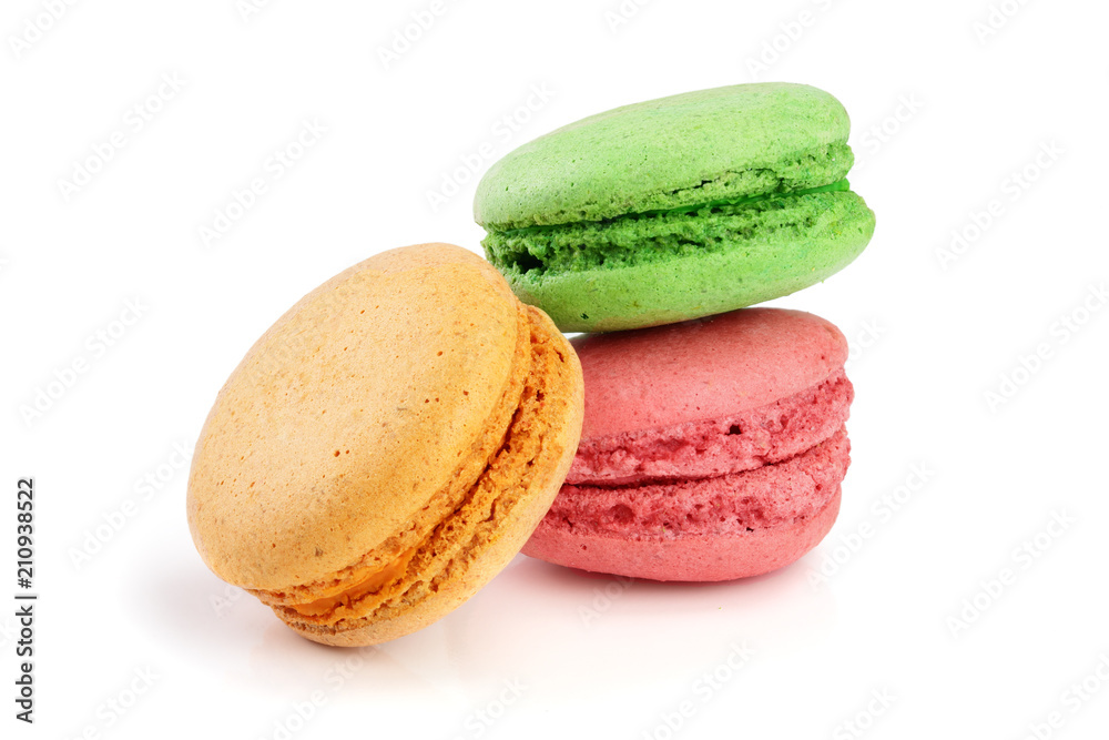colorful macaroons isolated on white background closeup colorful macaroons isolated on white background closeup
