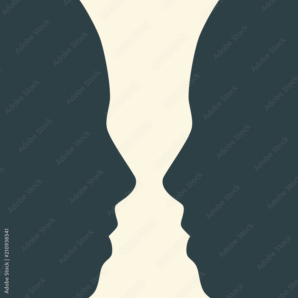 A vase or two face profile view. Optical illusion. Human head make silhouette of goblet A vase or two face profile view. Optical illusion. Human head make silhouette of goblet