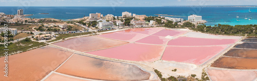 Amazing drone aerial landscape of the beautiful salt flats at Colonia de Sant Jordi, Ses Salines, Mallorca, Spain photo