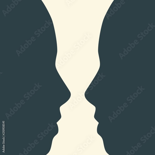 A vase or two face profile view. Optical illusion. Human head make silhouette of goblet