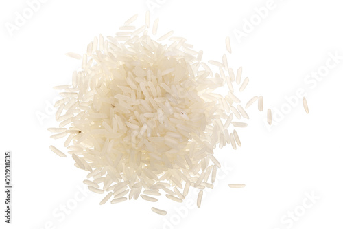 rice grains isolated on white background. Top view. Flat lay