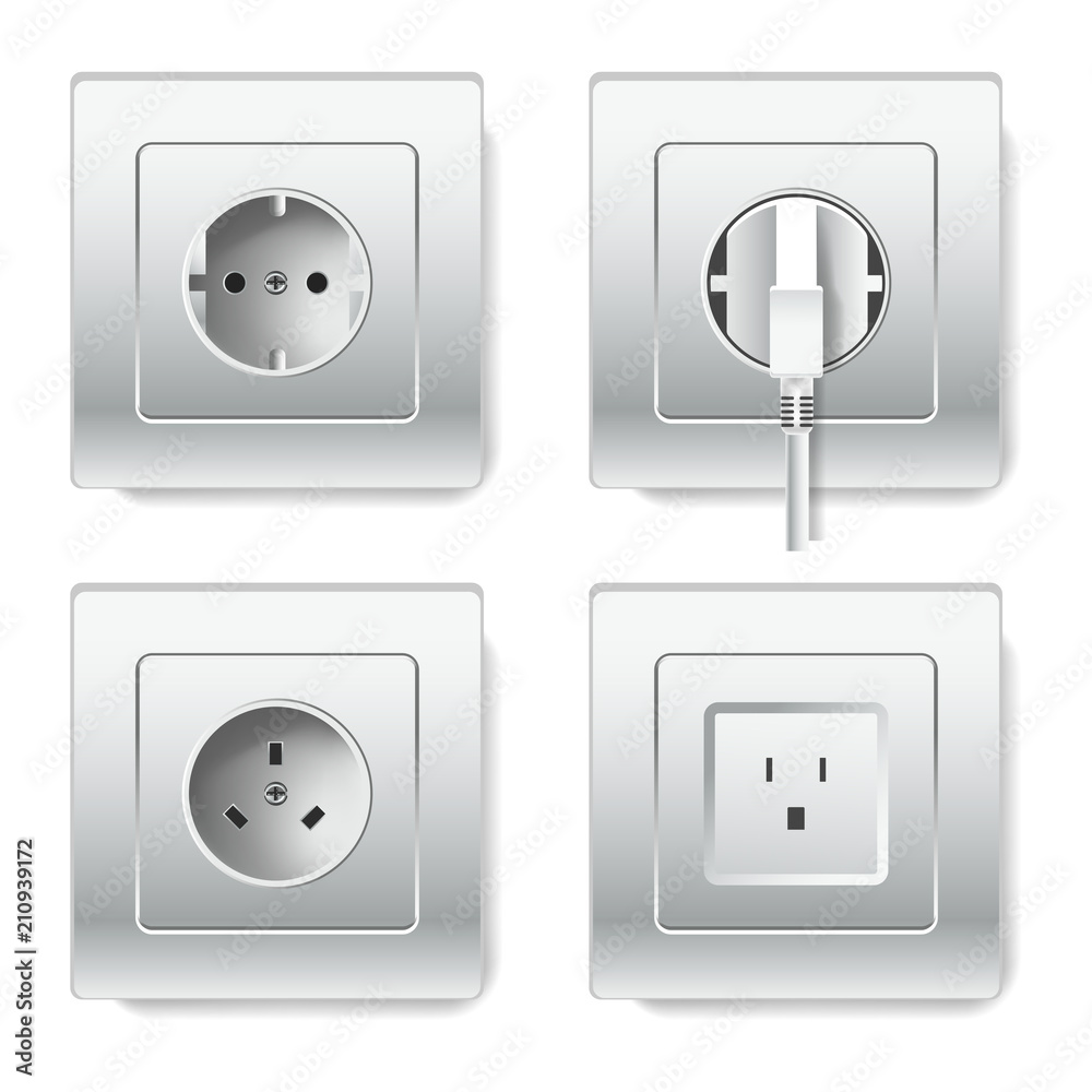 Sockets and electric plugs vector 3D cions Sockets and electric plugs vector 3D cions