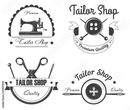 Tailor shop or atelier vector icons