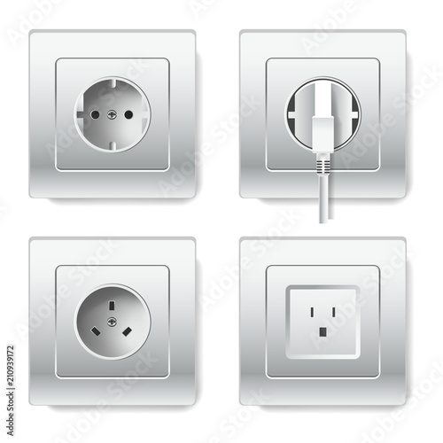 Sockets and electric plugs vector 3D cions