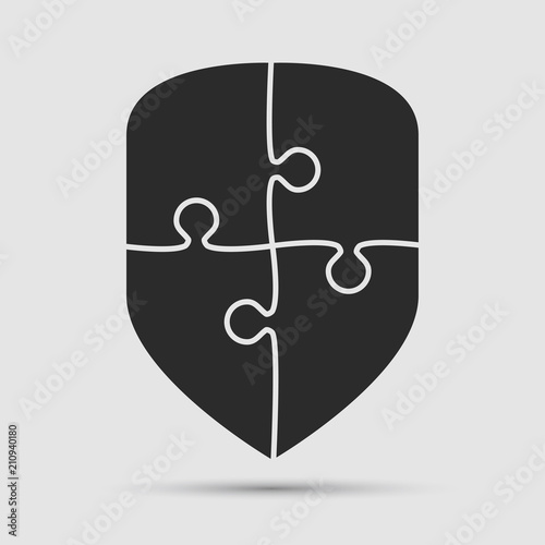 Puzzle Four Pieces Silhouette Shield Jigsaw.