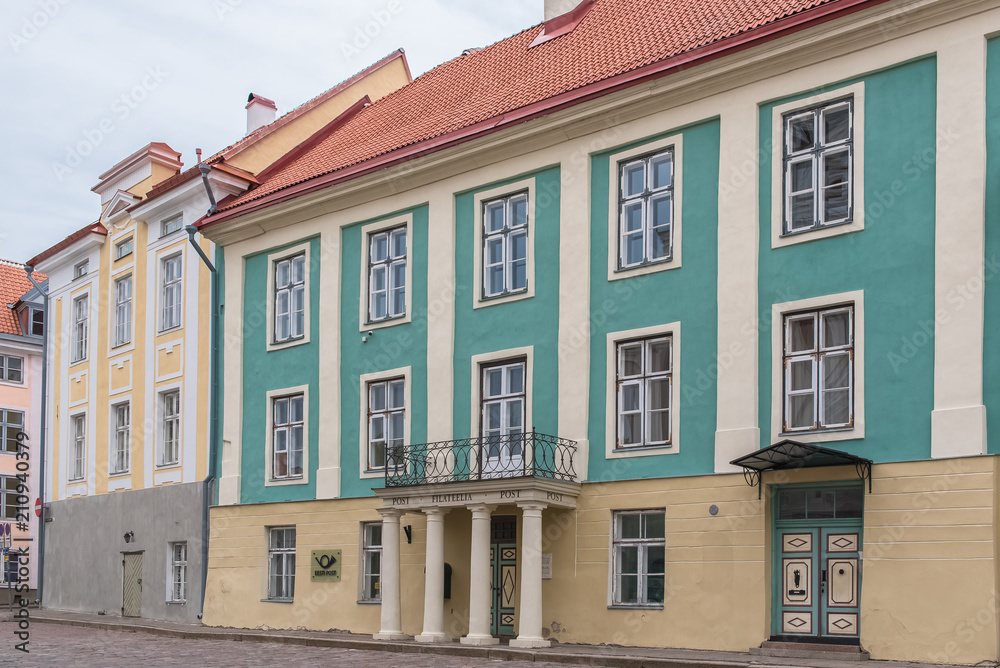 Tallinn in Estonia, post office in the medieval city, typical facades
Tallinn in Estonia, post office in the medieval city, typical facades