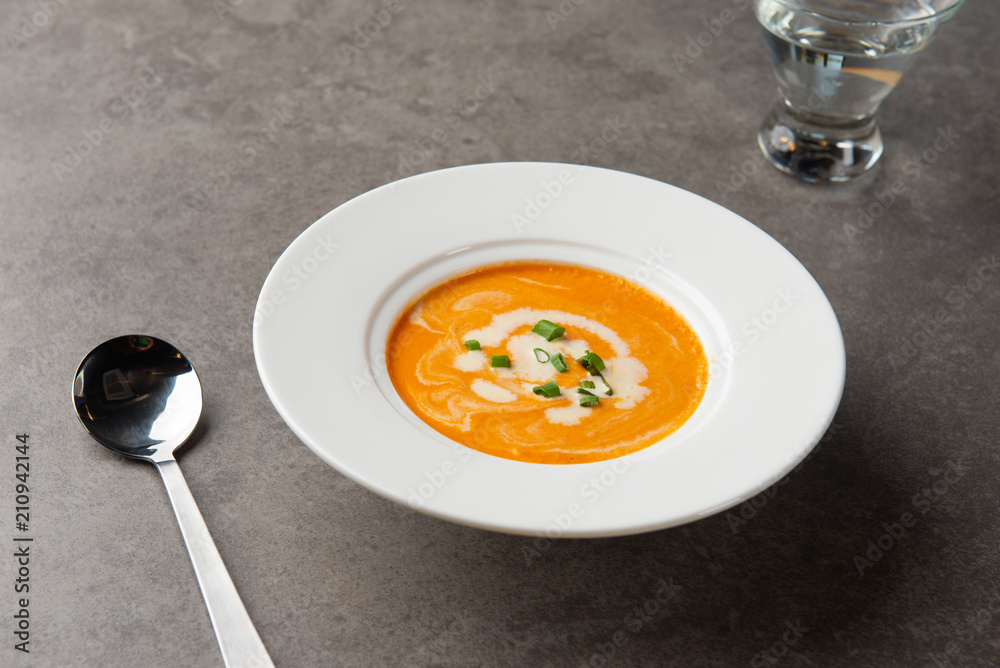 pumpkin soup with spices on table pumpkin soup with spices on table