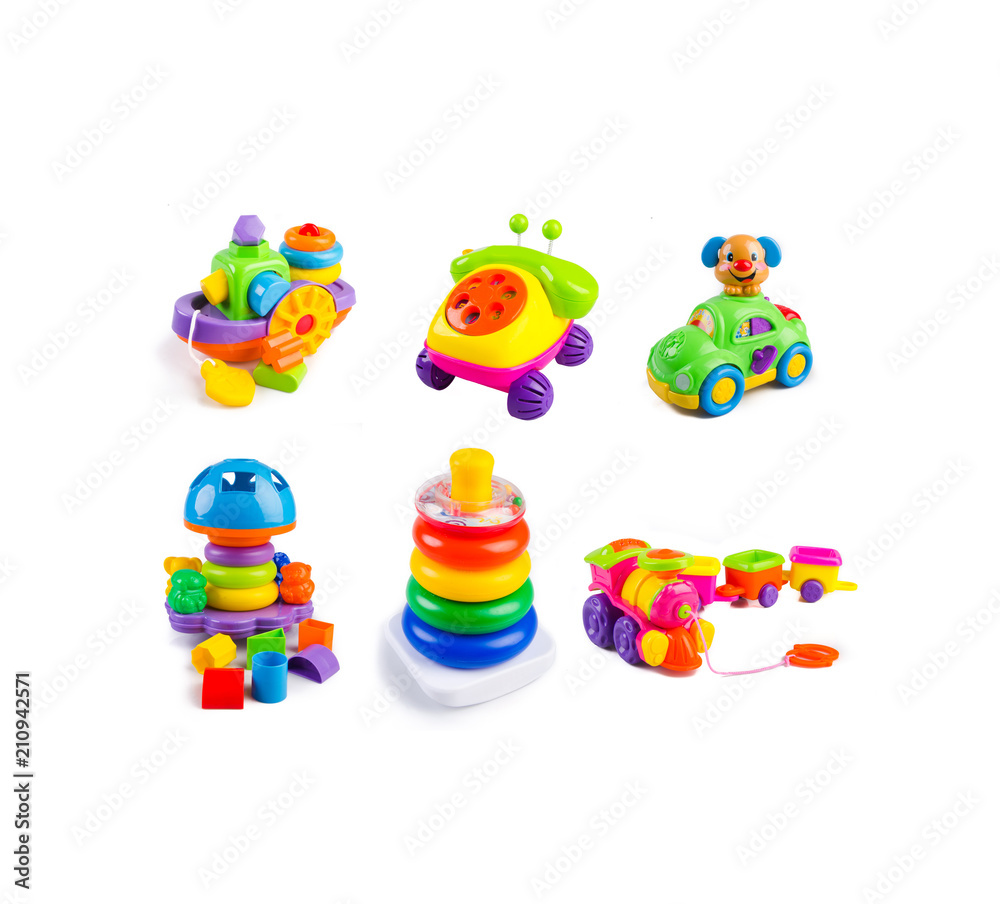 toys collection on the white background toys collection on the white background