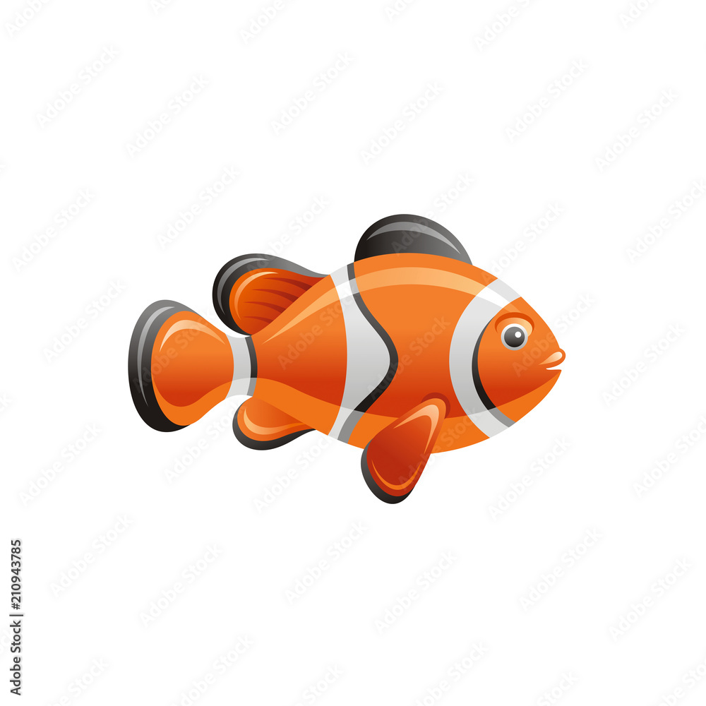 Sea travel vector symbol isolated on white background. Clown fish 3d