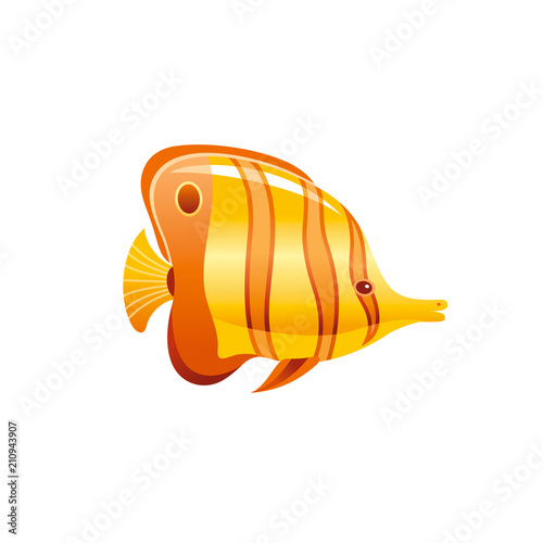 Vector illustration eps10, isolated on white background. Realistic sea animal symbol, 3d butterfly fish. Tropical underwater aquatic creatures, cartoon cute icon. Summer travel flat sign.
