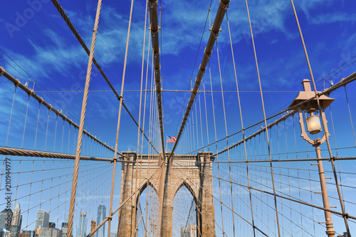 New York, USA,  Brooklyn Bridge across the East River between Manhattan and Brooklyn. photo