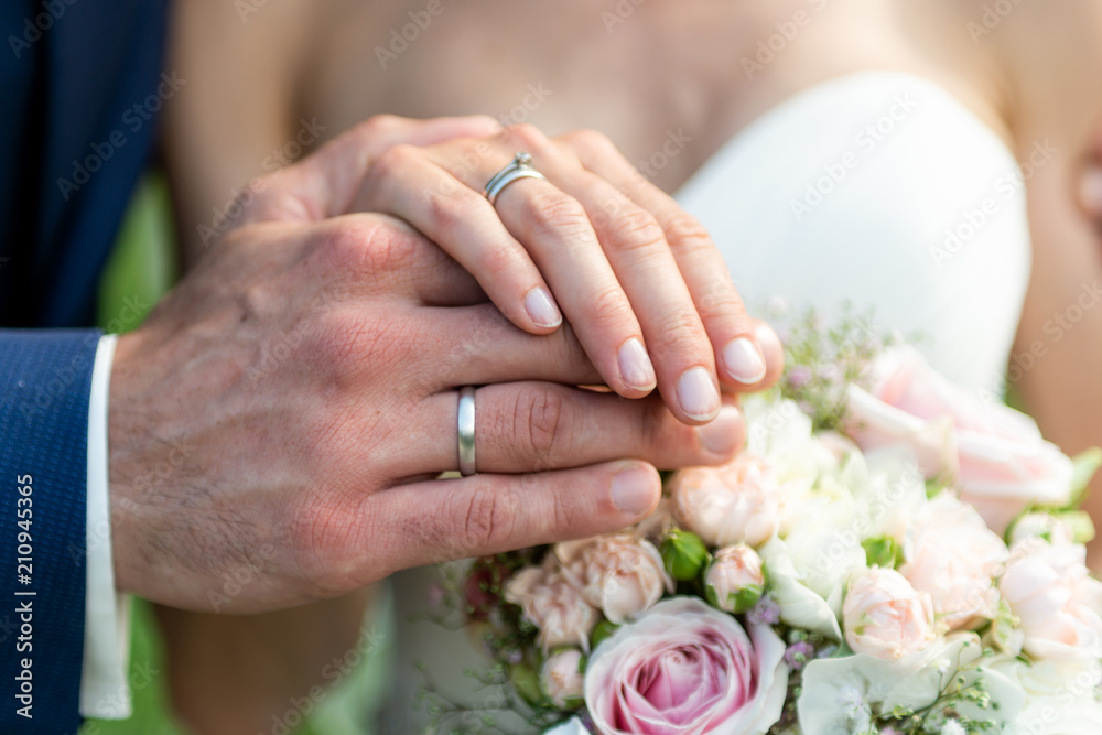 hands groom and bride with wedding rings celebration love symbol hands groom and bride with wedding rings celebration love symbol
