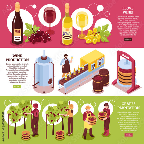 Winery Isometric Horizontal Banners