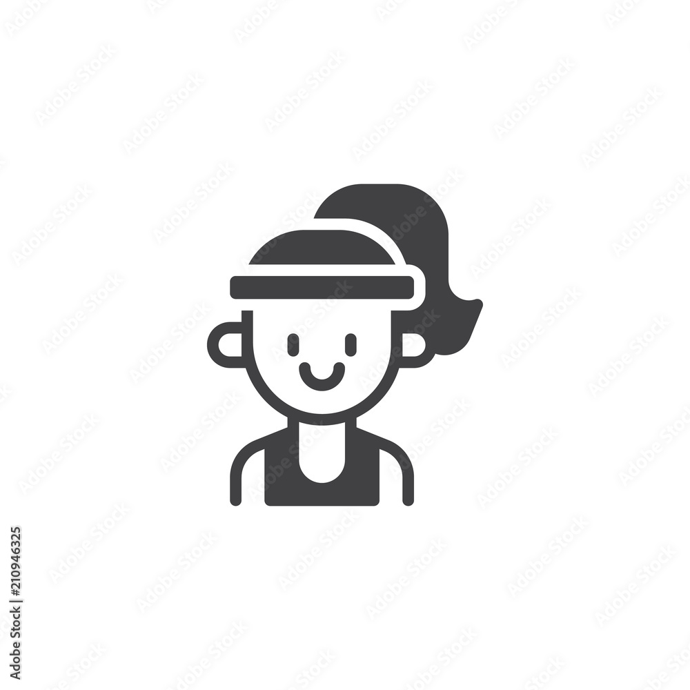 Athlete girl portrait vector icon. filled flat sign for mobile concept and web design. Sports girl simple solid icon. Symbol, logo illustration. Pixel perfect vector graphics